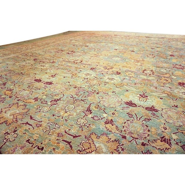 Celadon 1880s Green Field Shah Abbas Geometric Large Size Antique Indian Amritsar Rug For Sale - Image 8 of 10