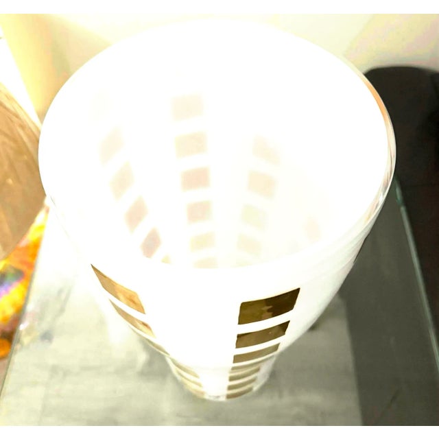 Abstract 1960s Orrefors by Anne Nilsson Large 13.5in Gold & White Vase Signed Rare For Sale - Image 3 of 6