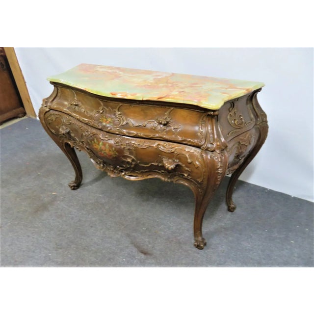 Italian Italian Carved Walnut Green Oynx Top Commade For Sale - Image 3 of 11