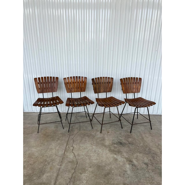 Mid Century Modern Wooden Bentwood Slatted Chairs With Iron Bases - Matching Set of 4 For Sale - Image 11 of 11