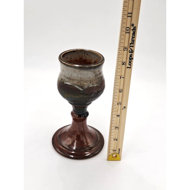 Ceramic Vintage Handmade Artisan Brown Luster Studio Pottery Goblet For Sale - Image 7 of 7