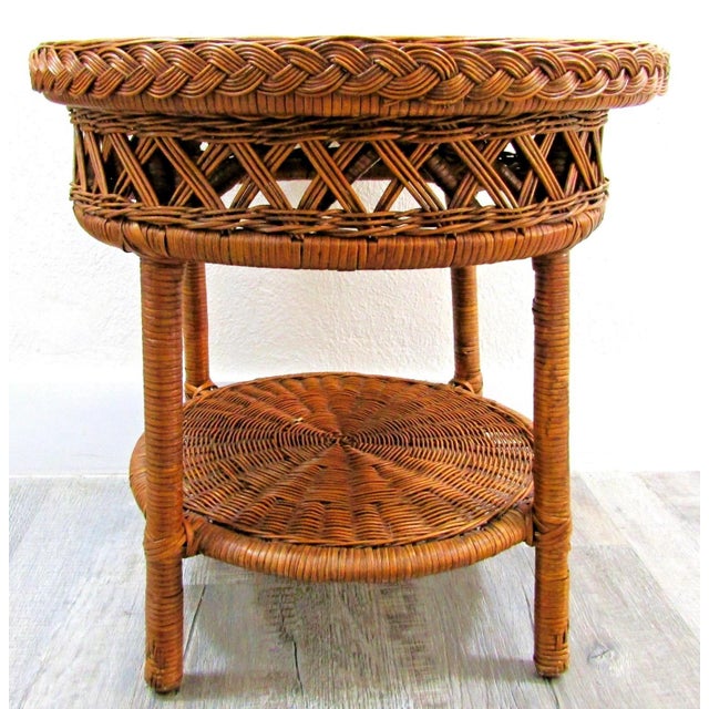 Mid-Century Modern Vintage Wicker Over Rattan Round End/Side Table Circa 1960s For Sale - Image 3 of 11