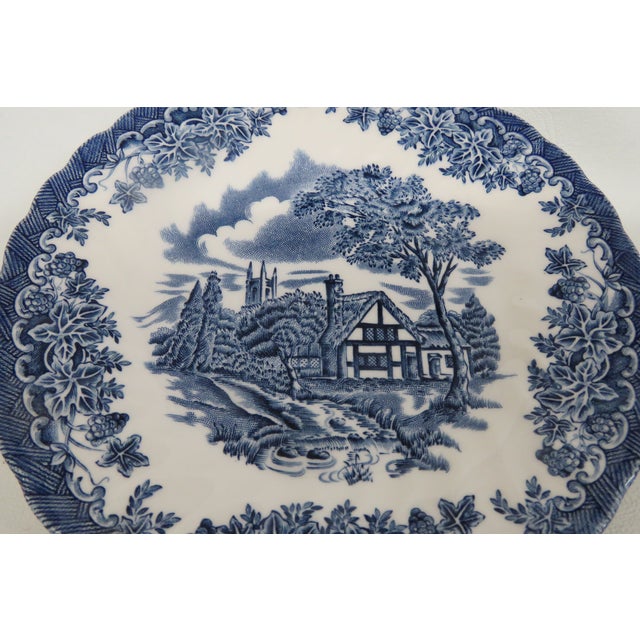 Blue Late 19th Century Churchill the Brook Blue White Small Plate Fine China Made in England 4805b For Sale - Image 8 of 9