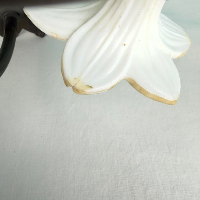 Vintage 7 Light Wrought Iron Wall Sconce With Milk Glass Flowers & Cherub Motif - Matching Sconce Available Separately For Sale - Image 6 of 12