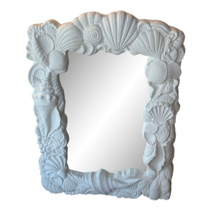 Vintage Palm Beach Plaster Seashell Shell Wall Mirror Newly Lacquered Flat White