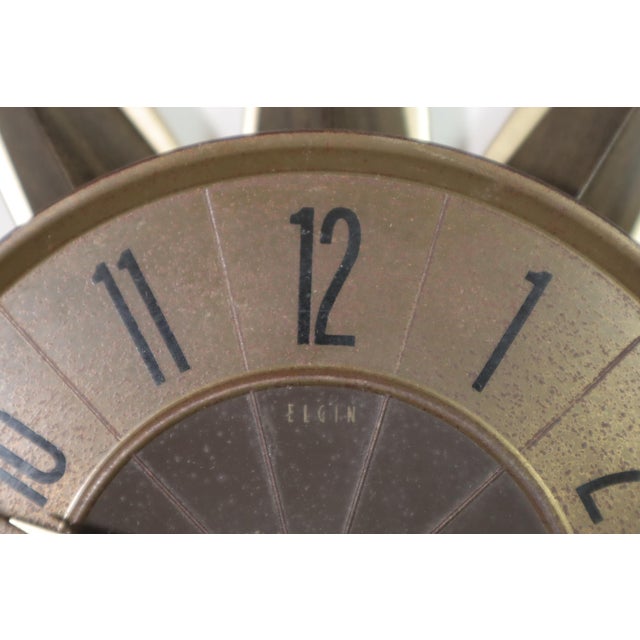 1960s Vintage Mid Century Elgin Starbust Wall Clock 50's 60's Modern Retro Gold Black For Sale - Image 5 of 10