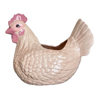 Vintage Mid 20th Century Speckled Pink Ceramic Chicken/Hen Planter For Sale