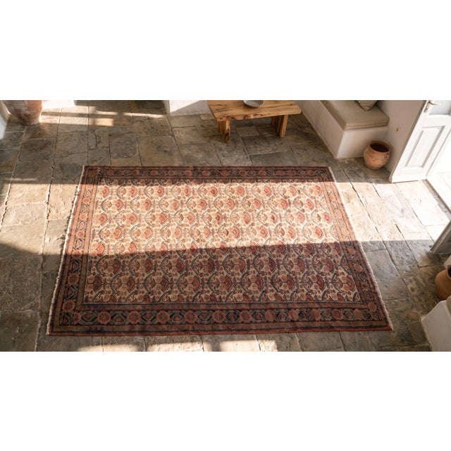 Splendid Harshang Arabesque on a Beautifully Ivory Background Color Antique Persian Malayer Rug For Sale - Image 10 of 10