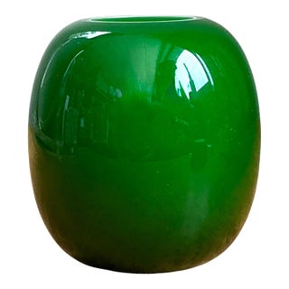 Vintage Signed Emerald Green Glass Vase For Sale