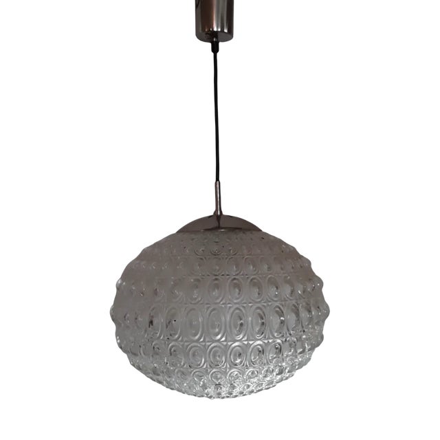 Ceiling Lamp with Clear Relief Glass Screen with Honeycomb Structure, 1970s For Sale