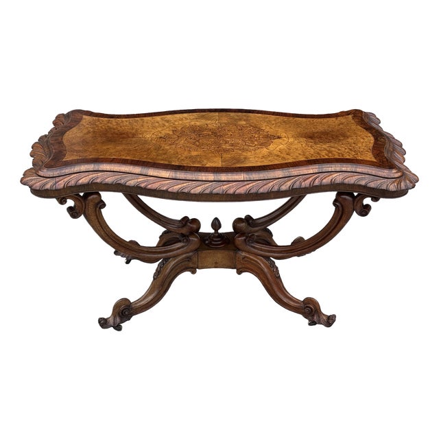 19th Century Victorian Burr Walnut Centre Table, 1850s For Sale