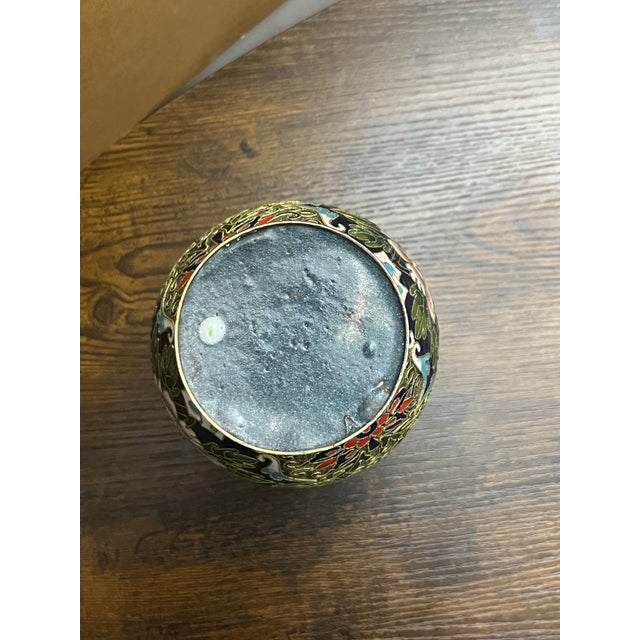 Metal Vintage Chinese Cloisonné Enamel Vase With Pink Peony & Floral Motif, Beijing, China For Sale - Image 7 of 8