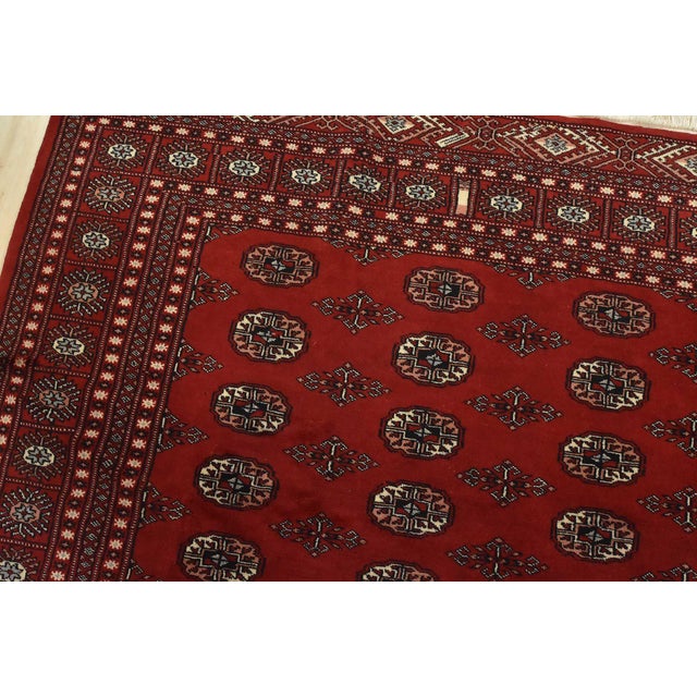 Bokhara Rug 6’3” X 9’4” Red Wool Tribal Hand-Knotted Oriental Carpet For Sale In Philadelphia - Image 6 of 12
