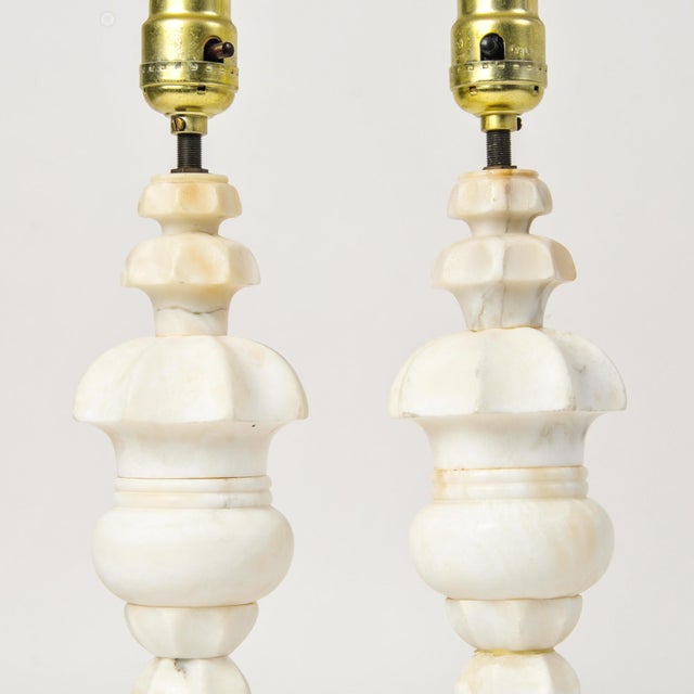 Mid 20th Century Vintage Italian Carved Stone Alabaster Table Lamp - Pair For Sale - Image 5 of 11