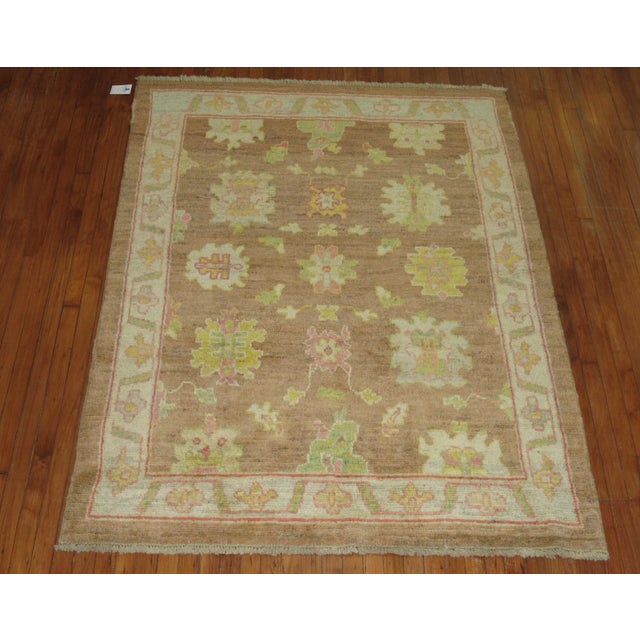 1960s Vintage Feminine Turkish Oushak - 4'4" x 6'11" For Sale - Image 5 of 6