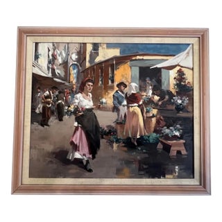 Witman Etelka Vízkeleti (1882-1962) Hungarian Impressionist Market Scene Oil on Canvas For Sale