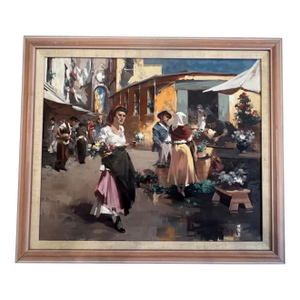 Witman Etelka Vízkeleti (1882-1962) Hungarian Impressionist Market Scene Oil on Canvas