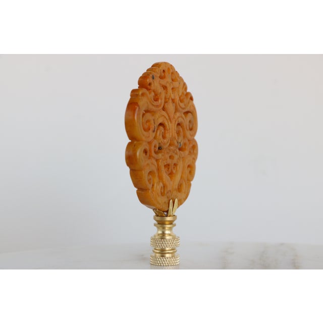 Chinese Stone Crest Lamp Finial on Brass Hardware For Sale In Madison - Image 6 of 6