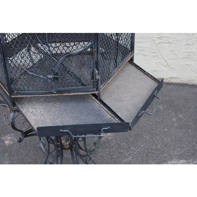 Metal Vintage Wrought Iron Garden Bird Cage On Stand For Sale - Image 7 of 18
