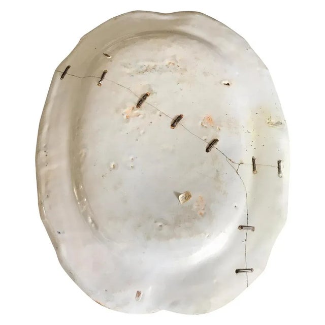 Rouen Plate Dish with Stitched Restauration Delft Blue, France, 1780s For Sale - Image 9 of 9