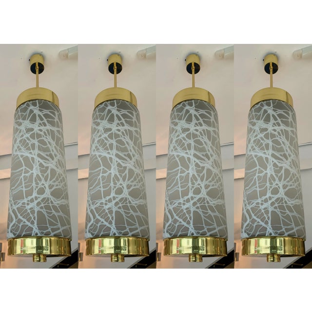 Transparent Brass Murano Glass by Esperia Pendant Lights, Italy, 1990s For Sale - Image 8 of 10