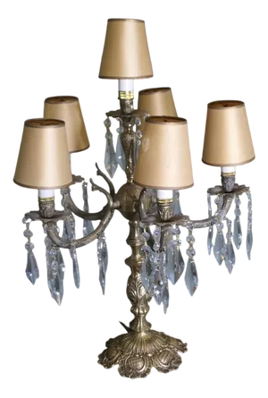 French Table Lamp in Brass and Crystal, 1930