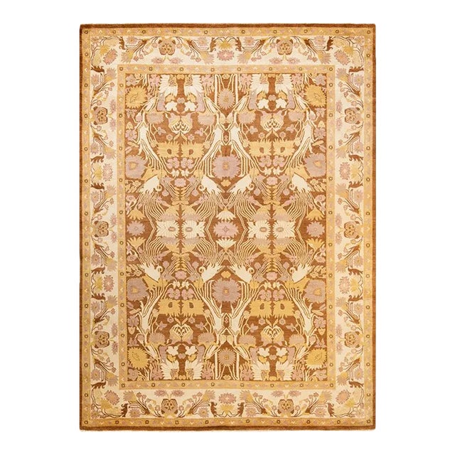 Eclectic, One-of-a-Kind Hand-Knotted Area Rug in Yellow, 9' 1" x 12' 5" For Sale