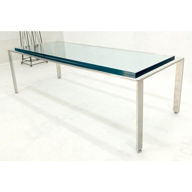 Solid Stainless Steel Base 3/4" Thick Glass Rectangle Coffee Table Mid Century For Sale - Image 6 of 10
