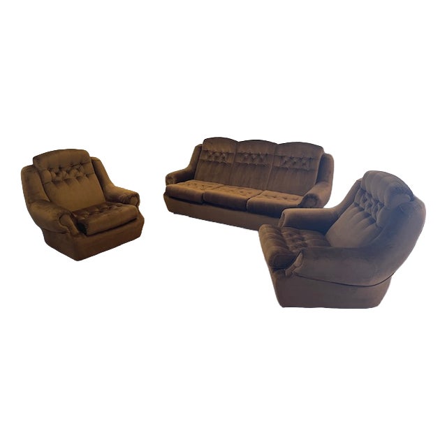 Vintage Polystyrene Golden Brown Seating by Tatra Nabytok, 1960, Set of 3 For Sale