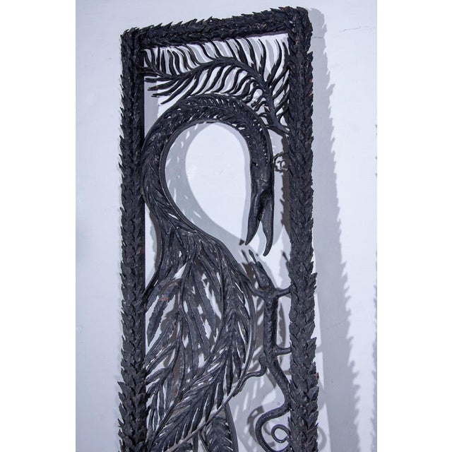 Art Deco Panels with Cranes and Lizards in Wrought Iron, Belgium, 1920, Set of 2 For Sale - Image 4 of 18