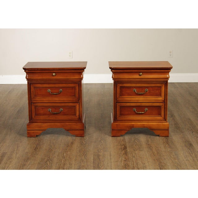 French Lexington 'Chez Michelle' Pair Of Cherry Louis Philippe Style Three-Drawer Nightstands For Sale - Image 3 of 18