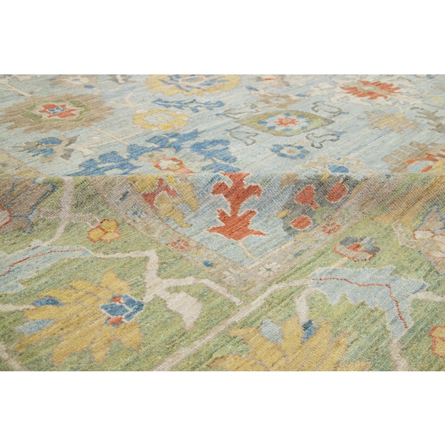 2010s Apadana's Designed Sultanabad Modern Wool Rug Handmade in Blue and Green For Sale - Image 5 of 10