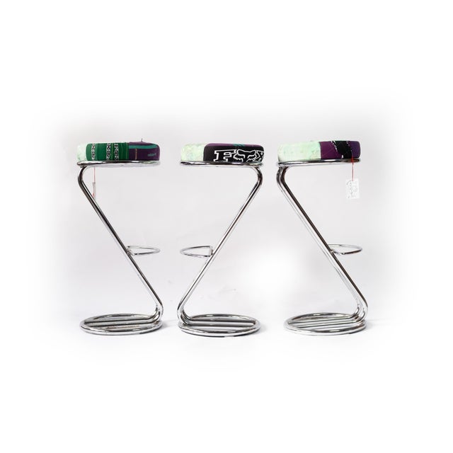 Vintage Chrome Bar Stool with Upcycled Seat Cushions, 1990s For Sale - Image 4 of 9