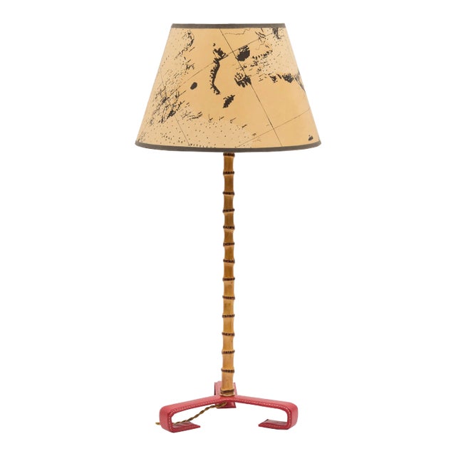 Leather Table Lamp by Jacques Adnet, 1950s For Sale