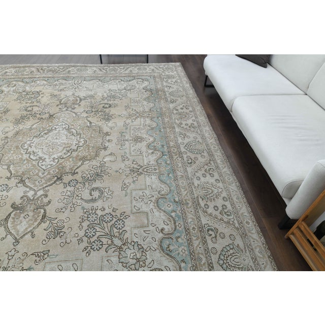 1970s Vintage Persian Handmade Wool Cotton Beige Area Rug For Sale - Image 4 of 11