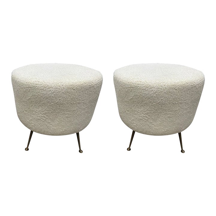 1950s Pair of Italian Modern Ottomans With Brass Legs | Chairish