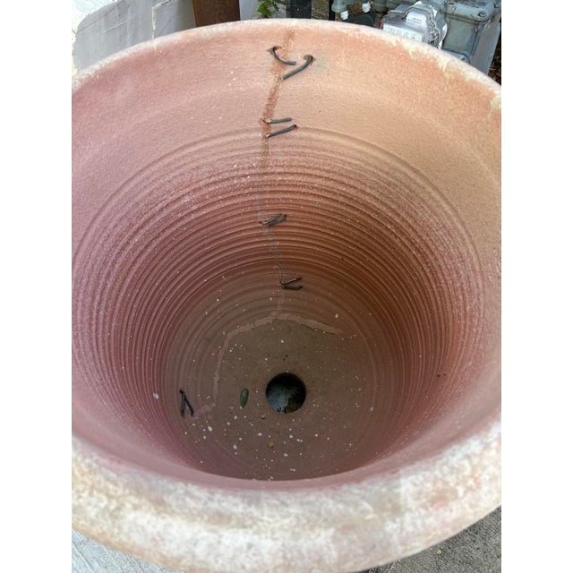 A French Terracotta Anduze Planter With Antiqued Spackle Finish and Staples For Sale - Image 11 of 12