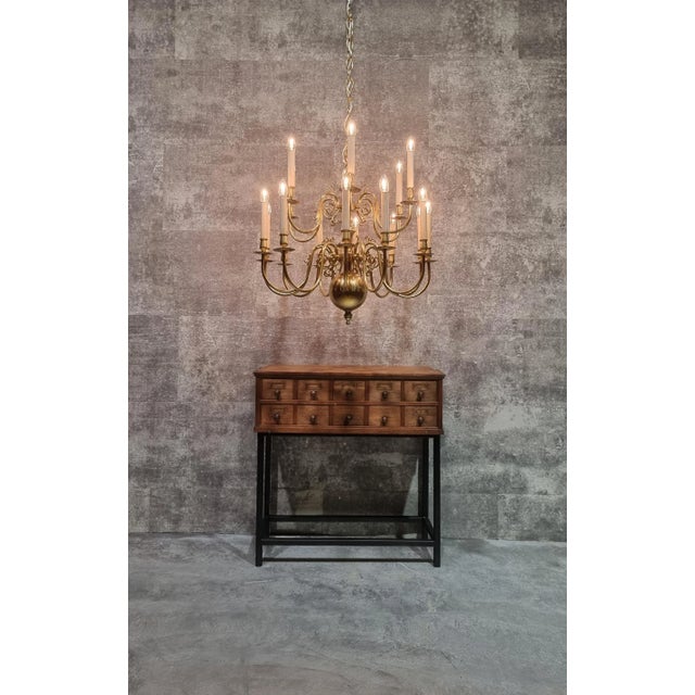 1960s 20th Century Dutch 2-Tiered Brass Chandelier For Sale - Image 5 of 12