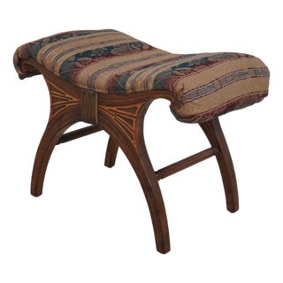 Vintage Mahogany X Frame Regency Curved Bench For Sale