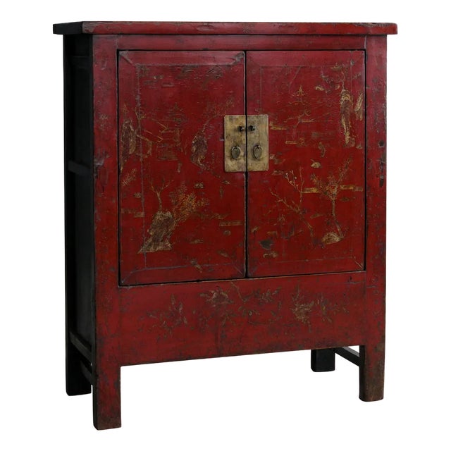 Mid Size Shanxi Red and Gold Cabinet , 1890s For Sale