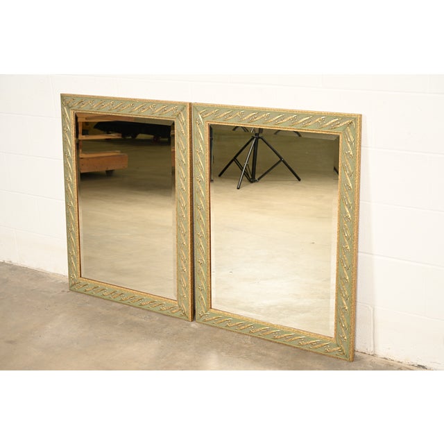John Widdicomb John Widdicomb Style Italian Regency Louis XVI Carved Painted and Gold Gilt Wall Mirrors, Pair For Sale - Image 4 of 13