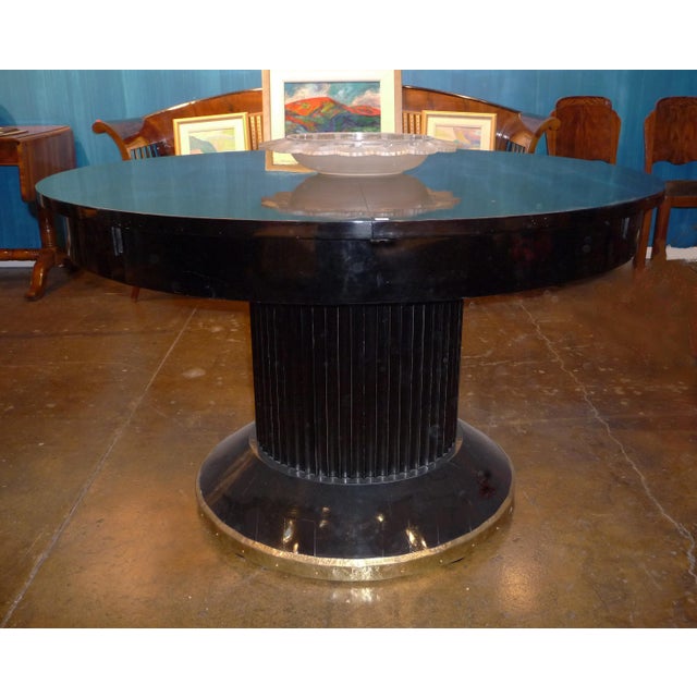 Art Deco 1940s Art Deco Oval Black Lacquer Hall/Foyer Table -Expands to Racetrack For Sale - Image 3 of 11