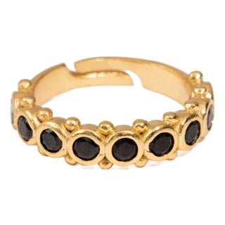 Majestic Black Onyx Adjustable Gold Statement Ring, Size 8 For Sale