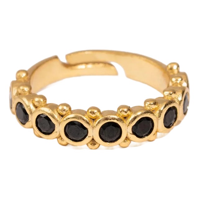 Majestic Black Onyx Adjustable Gold Statement Ring, Size 8 For Sale