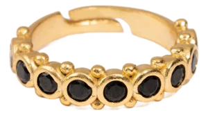 Majestic Black Onyx Adjustable Gold Statement Ring, Size 8