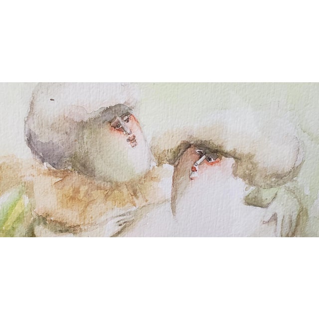 Norha Beltran (Bolivia, 20th C.) "Two Women" Original Watercolor C.1980s For Sale - Image 4 of 7