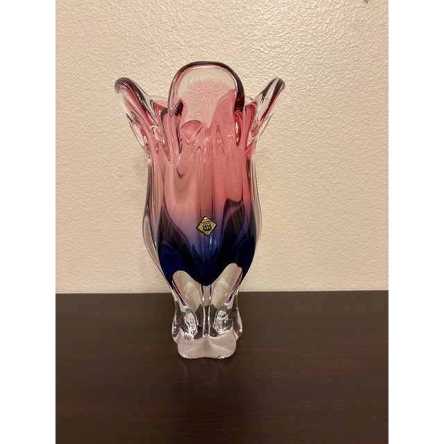 Murano Chrisbska Joseph Hospodka Vintage Murano Style Hand Blown Glass Art Vase For Sale - Image 4 of 6