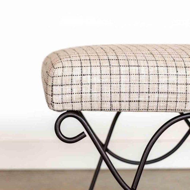 Metal Panoplie Iron Double Loop Bench, Linen Check For Sale - Image 7 of 7