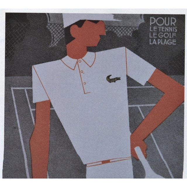 This is a vintage French advertisement print for Lacoste shirts worn by sport enthusiasts on the tennis courts, the golf...