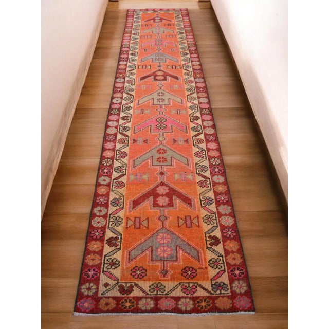 Tribal Tribal Motifs Hand-Knotted Kurdish Runner For Sale - Image 3 of 12